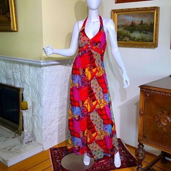 Sue Wong Beaded Printed Silk Chiffon Maxi Dress - Picture 3 of 15